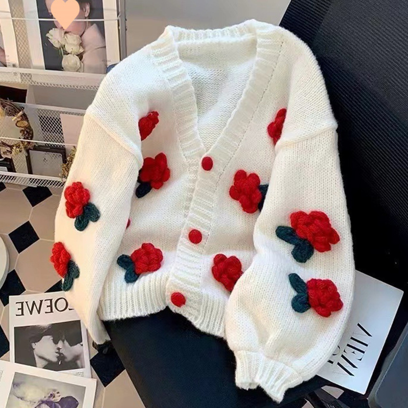 New 3D Flower Knitted Cardigan - Japanese Snacks 评论和价格