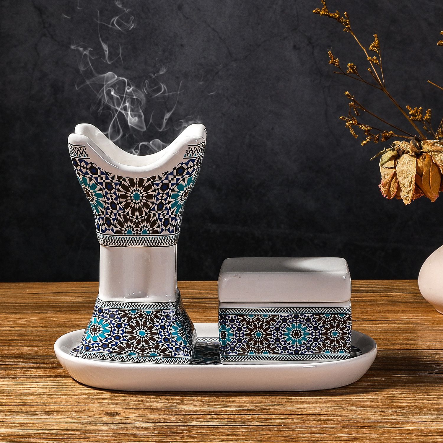 Arabic Ceramic Printed Four-co - Incense Holder 评论和价格