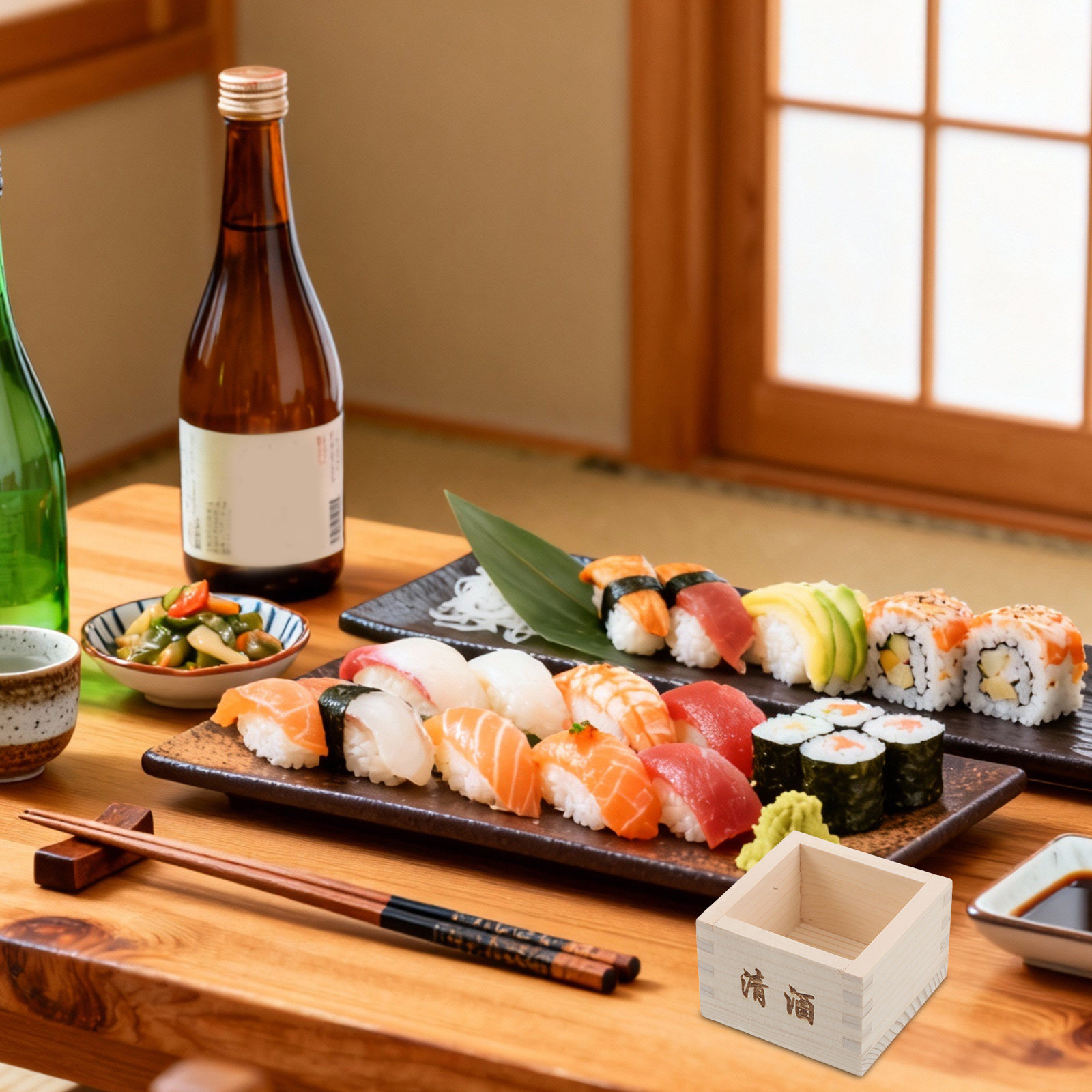 2Pcs Wooden Sake Masu Box Trad - Japanese Restaurant Lifestyle 评论和价格